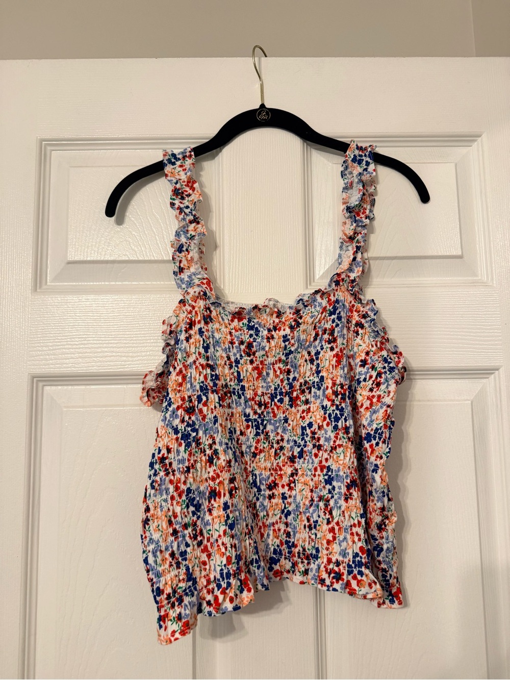 Old Navy Floral Smocked Ruffle Strap Tank - White Multi